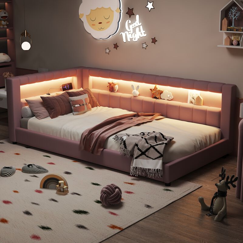 Merax Upholstered Platform Bed with LED Light Strip & USB Charging Port image number 4