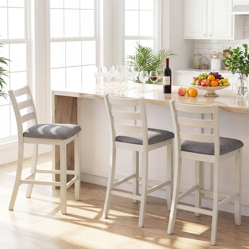 Set of 4 Counter Height Dining Chairs with Fabric Seats and Wood Legs image number 5