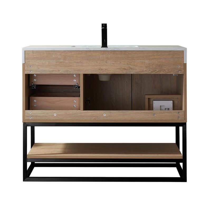 Vinnova Design 42B Single Vanity with White Grain Stone Countertop Without Mirror