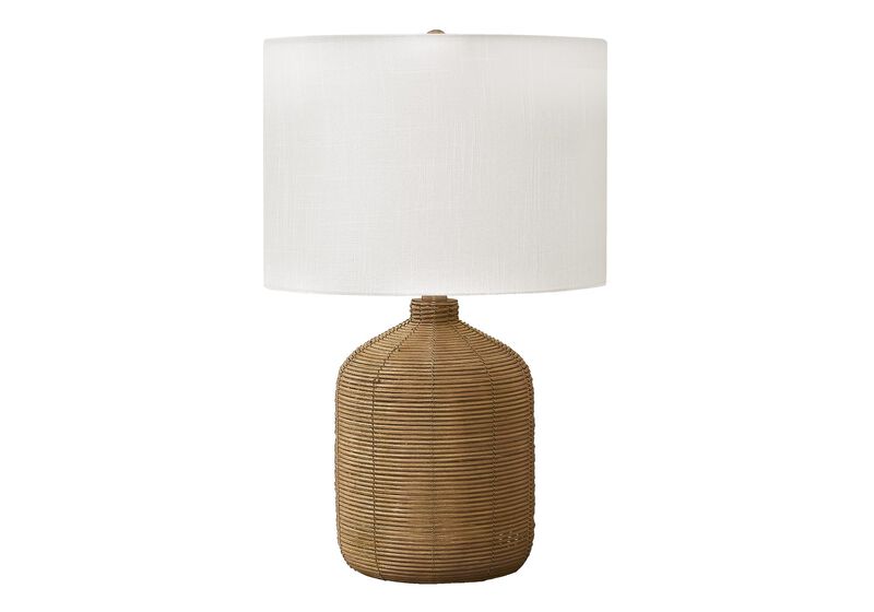 Monarch Specialties 9769, Brown, Modern Lighting 23" H Table Lamp Rattan Beige Shade, 14" L x 14" W x 22.5" H image number 0