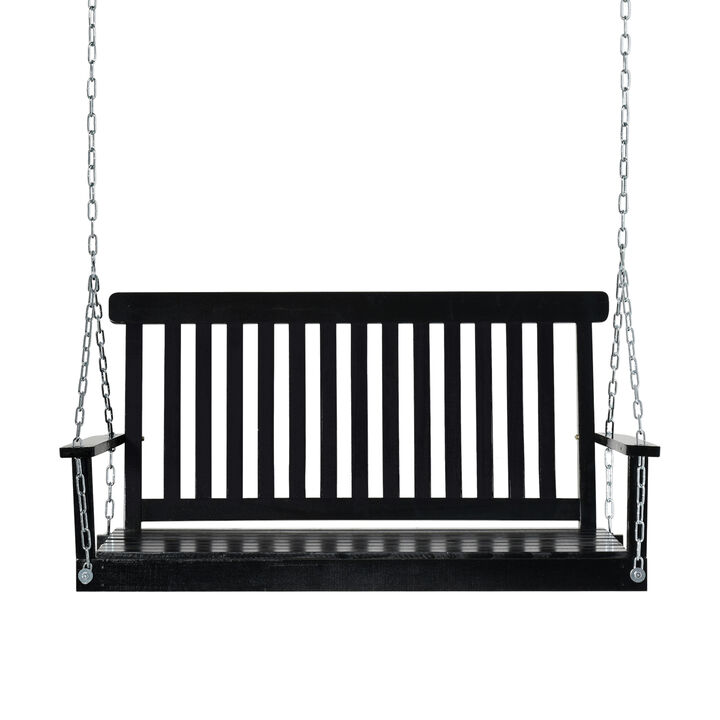 Outsunny 2-Seater Hanging Porch Swing Outdoor Patio Swing Chair Seat with Slatted Build and Chains, 440lbs Weight Capacity, Black