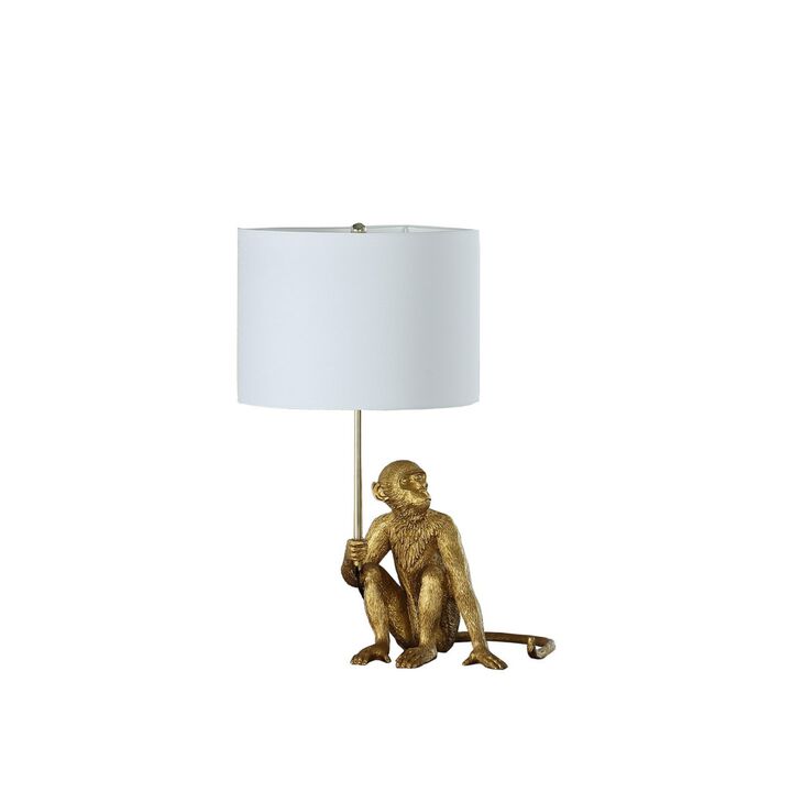 ELEMENT ACE Whimsical Polyresin Monkey Figurine Table Lamp with Fabric Drum Shade In-Line On/Off Switch UL Listed Decorative Accent Lighting for Living Room Bedroom Home Decor