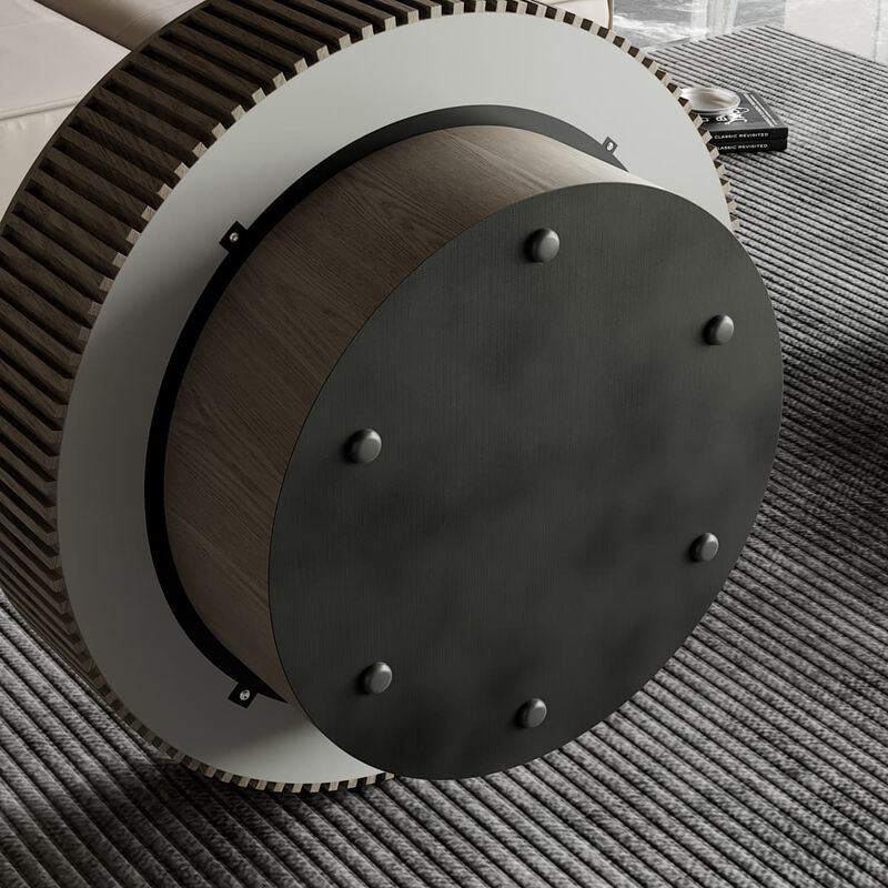Round coffee table with storage Solid wood veneer and MDF coffee table with fluted base Modern accent coffee table for living room image number 6