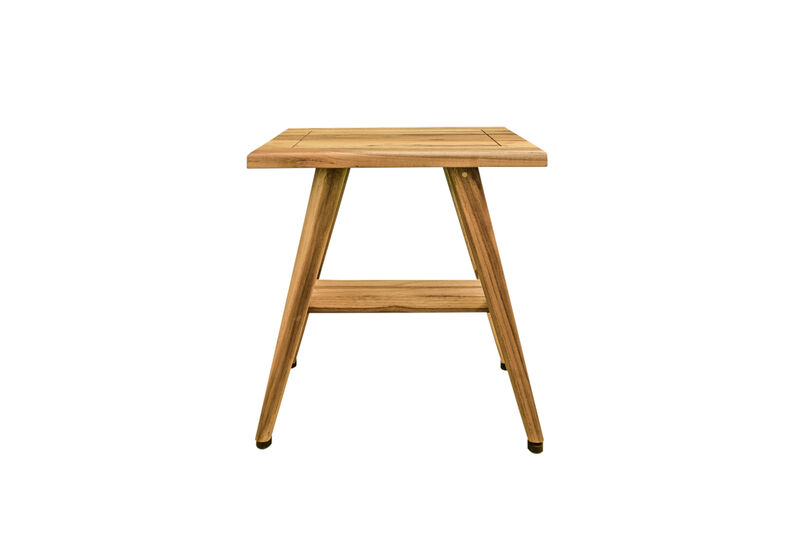 EcoDecors&reg; Mid-Century Modern 18" Teak Wood Shower Bench in Natural Finish image number 0