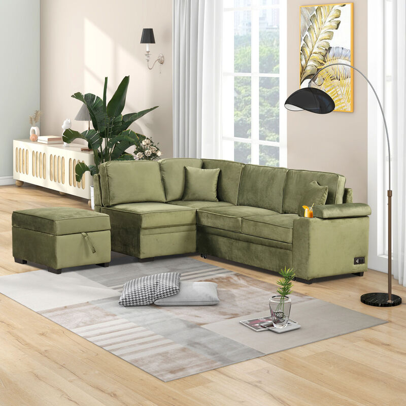 Streamdale Convertible L-Shaped Sleeper Sofa with Storage Ottoman