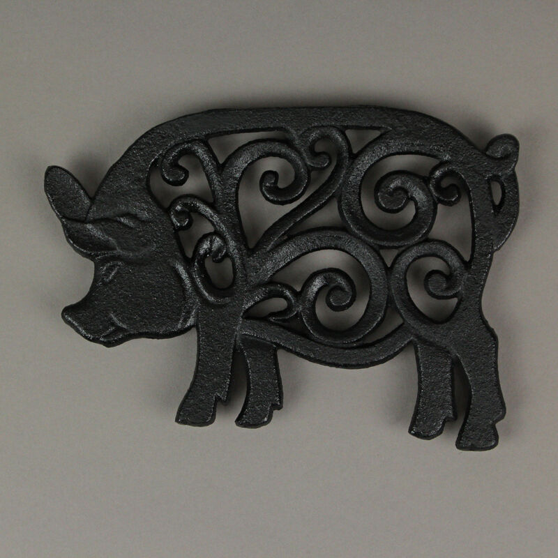 Set of 3 Black Cast Iron Farm Animal Kitchen Trivets Decorative Wall Hanging Art image number 8