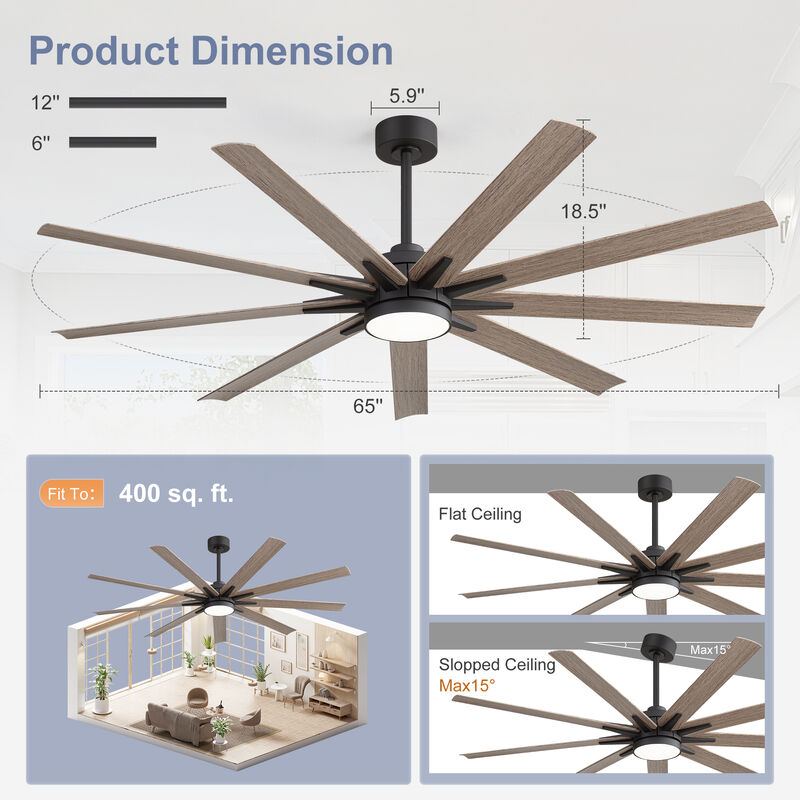 Breezary 65" LED Ceiling Fan with Light, DC Motor, 6-Speed Remote, Reversible, Quiet, 9 ABS Blades, 3CCT, Memory Function image number 4