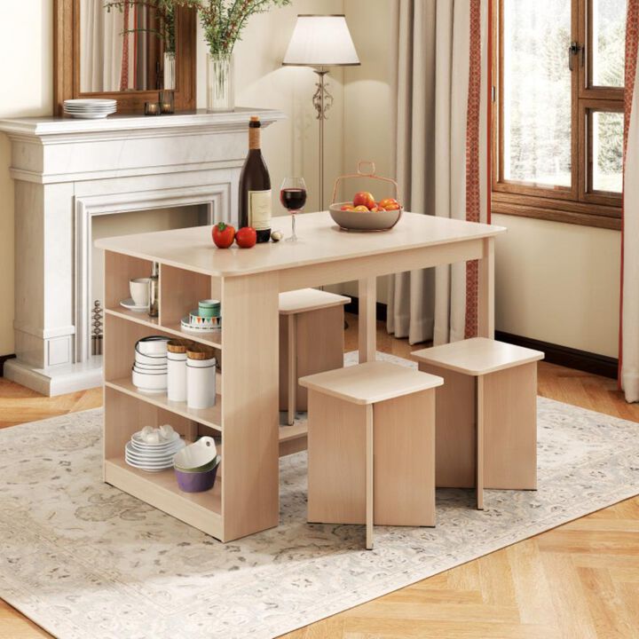 Hivvago 5 Pieces Dining Table Set with Storage Shelf and 4 Stools