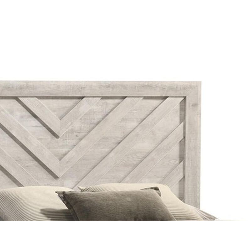 Velz King Size Bed w Chevron Patterned Headboard, Beige Wood Finish