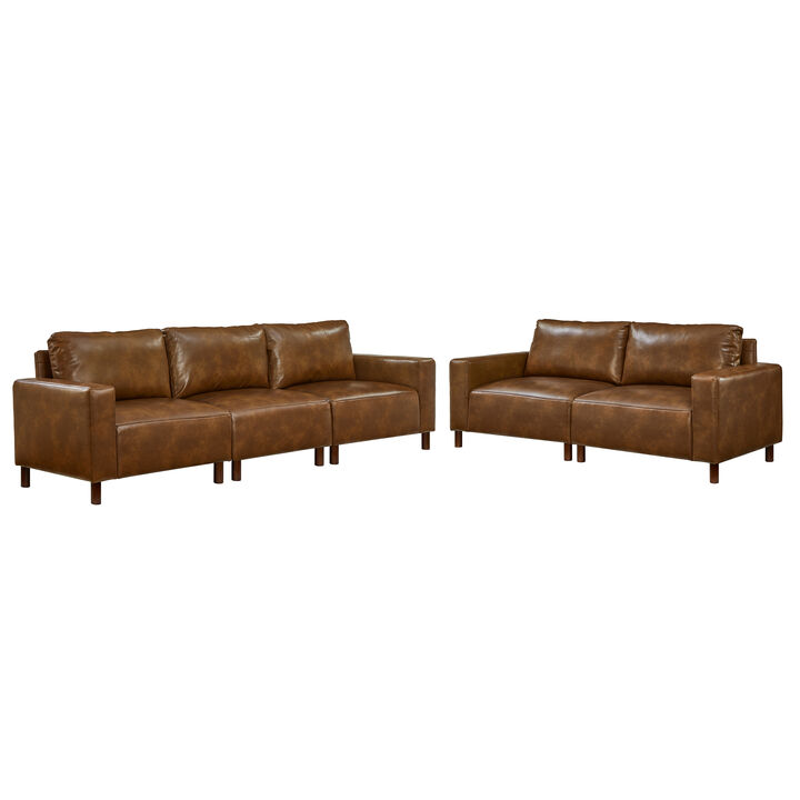 Jekjet Mid‑Century Modern Breathable Faux‑Leather Sectional Sofa Set