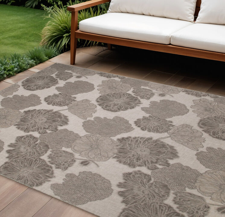 HomeRoots 9' X 12' Natural And Ivory Floral Indoor Outdoor Area Rug