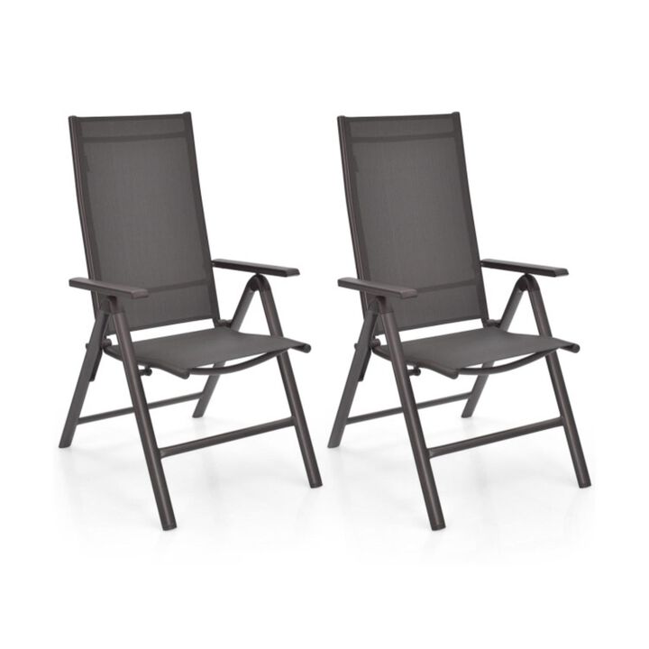 Hivvago 2 Pieces Patio Folding Dining Chairs Aluminium Adjustable Back-Gray