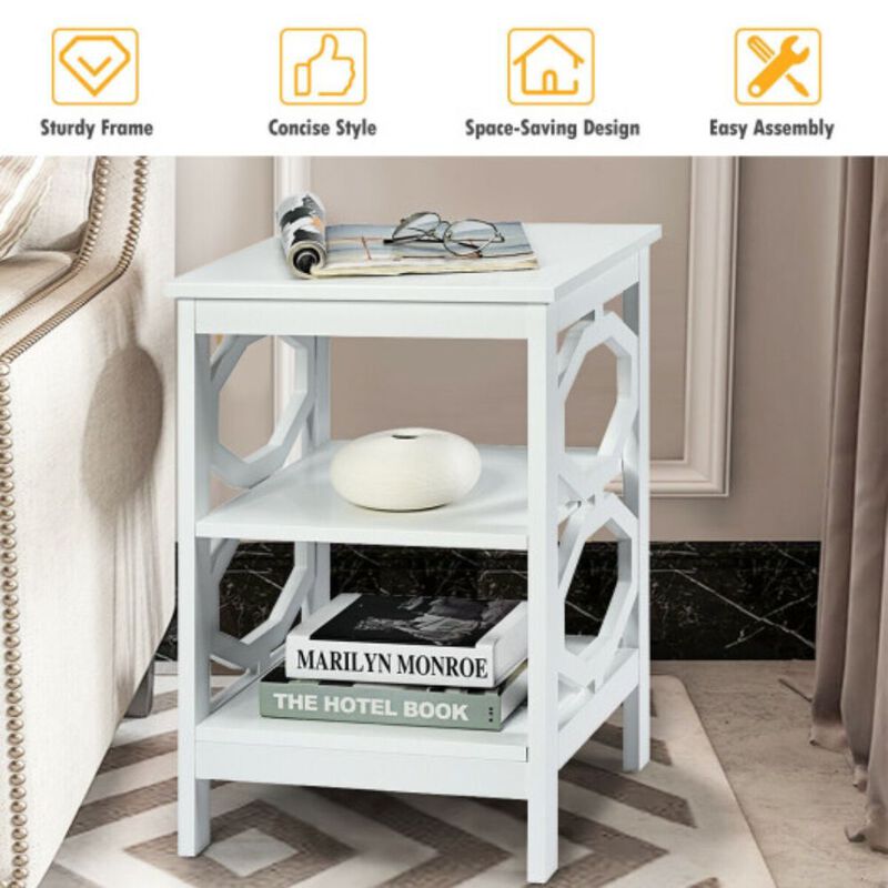 2 Pieces 3-tier Nightstand Sofa Side End Accent Table- White