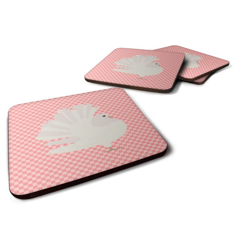 Caroline's Treasures Silver Fantail Pigeon Pink Check Decorative coasters, 3.5, Multicolor