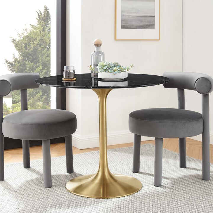 Modway - Lippa 36" Round Artificial Marble Dining Table Gold Black