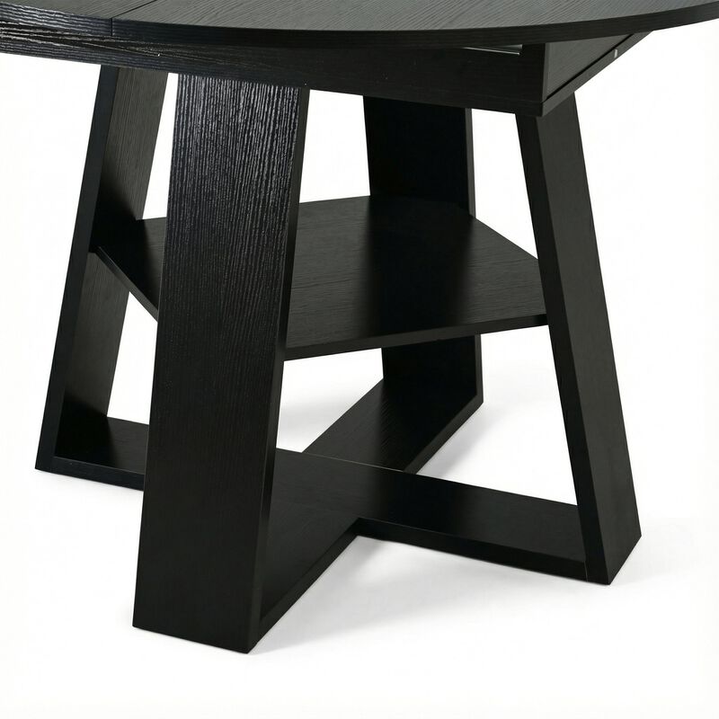 Extendable Round Dining Table for 4-8 People with Storage Shelf image number 5