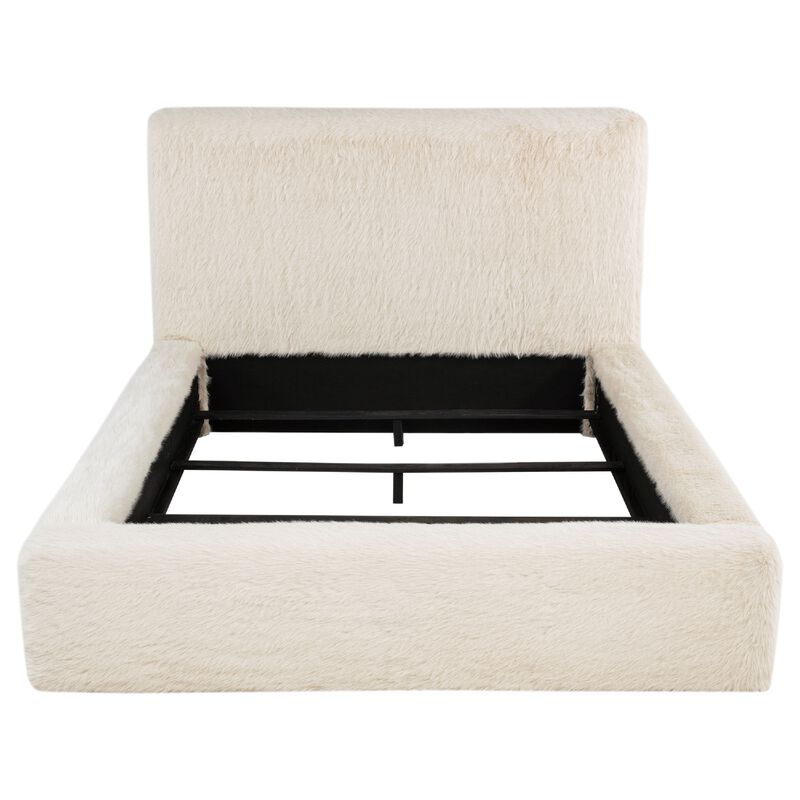 Beca Panel Bed, Foam Headboard, Faux Fur Upholstery, Modern image number 4