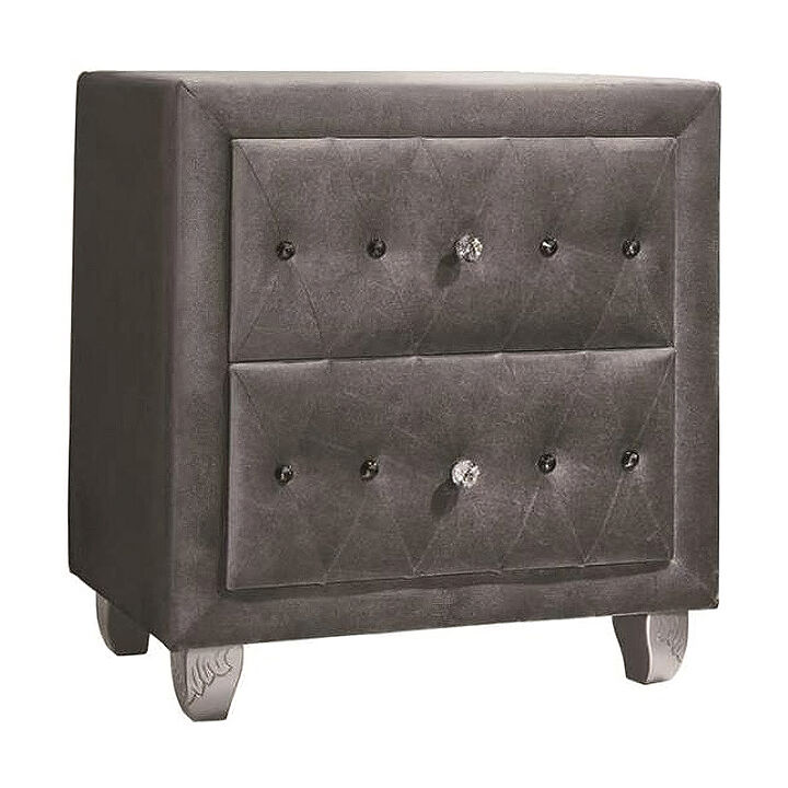 Fabric Upholstered Nightstand with Button Tufting, Gray-Benzara