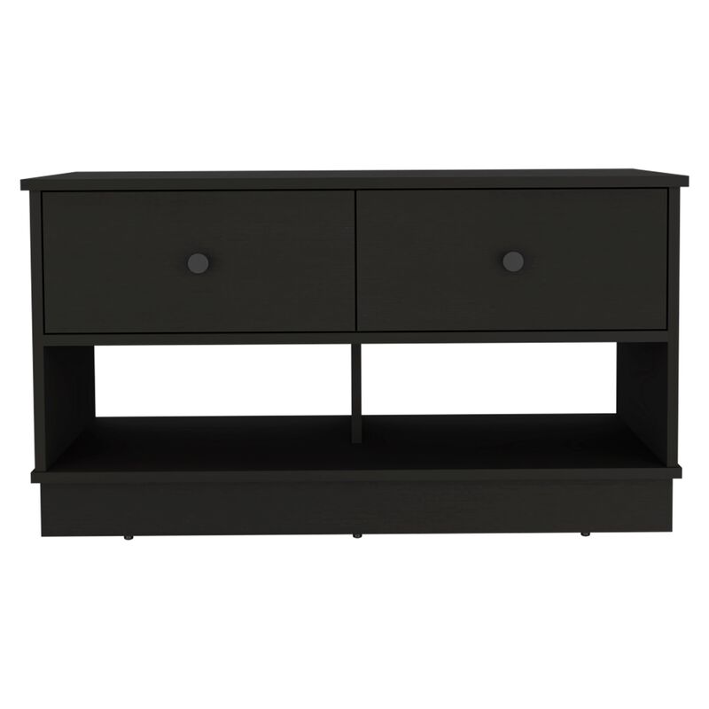 Hamilton Storage Bench, Two Open Shelves, Two Drawers -Black