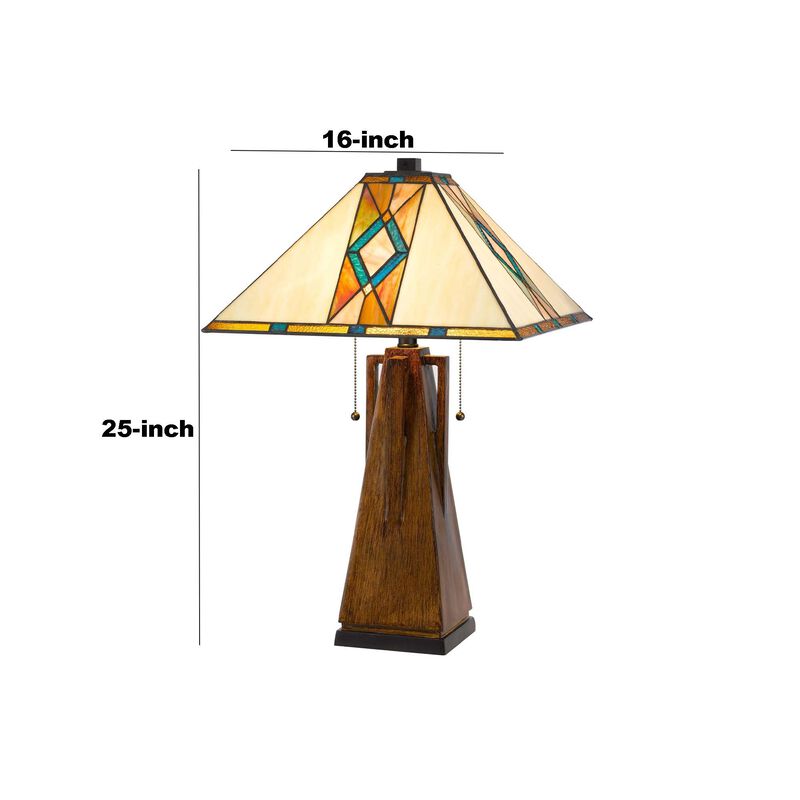 Table Lamp with Tiffany Shade and Geometric Design, Multicolor - Benzara