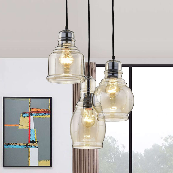 Alba Antique Black Cognac Glass 3-light Cluster Pendant Chandelier