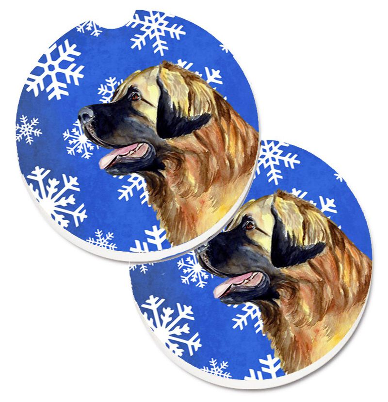 Caroline's Treasures Leonberger Winter Snowflakes Holiday Set of 2 Cup Holder Car Coasters LH9303CARC, 2.56, Multicolor image number 0