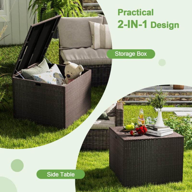 Hivvago 72 Gallon Rattan Outdoor Storage Box with Zippered Liner and Solid Pneumatic Rod