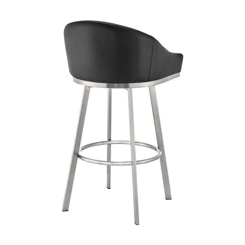 Noran Swivel Stool in Brushed Stainless Steel with Black Faux Leather
