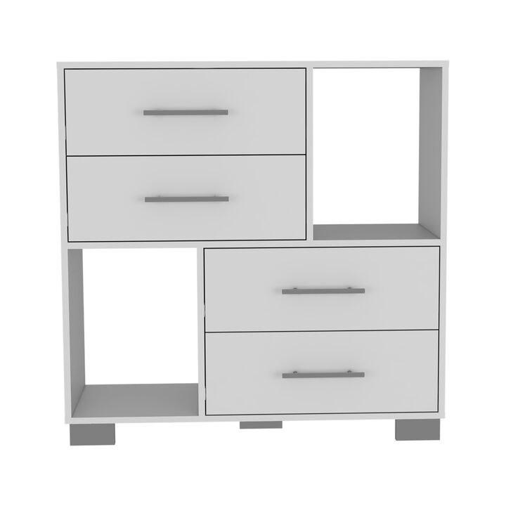 Krista Dresser, Two Open Shelves, Four Drawers -White