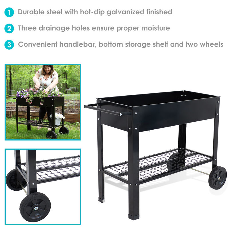 Sunnydaze 43 in Galvanized Steel Mobile Raised Garden Bed Cart