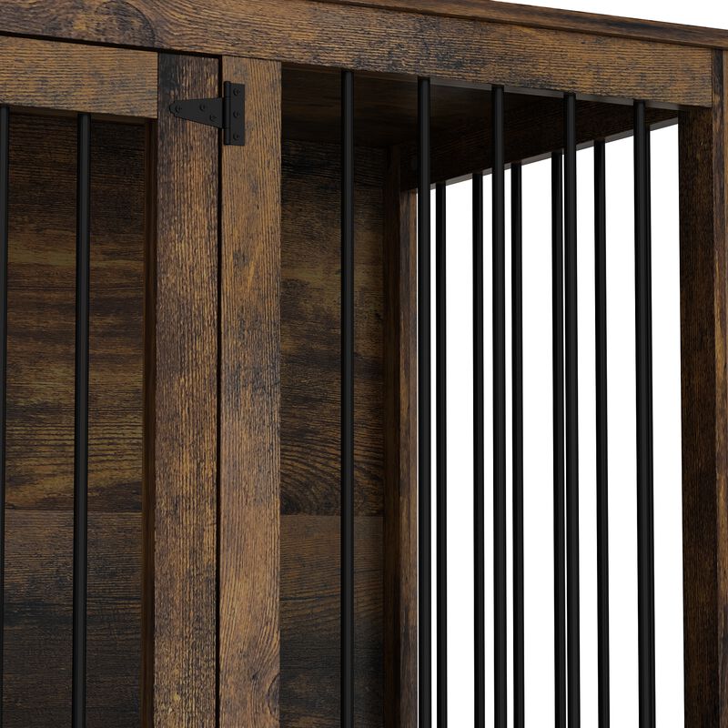 Tiger Skin Dog Crate Furniture for 2 Dogs, 71 in. Heavy-Duty Wooden Dog Crate with Trays & Divider for Large Medium Dogs image number 8