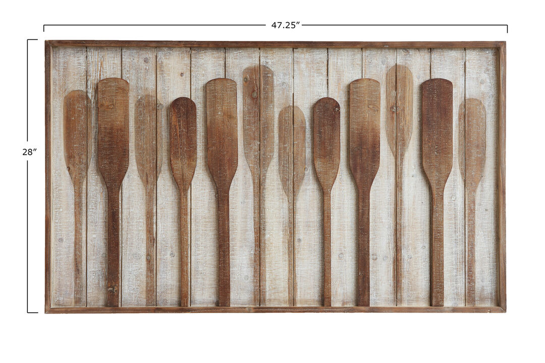 Wide Wood Framed Wall D&eacute;cor with Raised Metal Paddles, Brown Finish