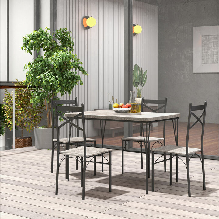 5 Pieces Dining Table Set with Metal Frame for Kitchen Dining Room-Grey