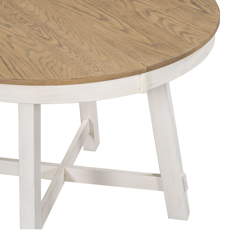Wooden Round Extendable Dining Table, Farmhouse Kitchen Table