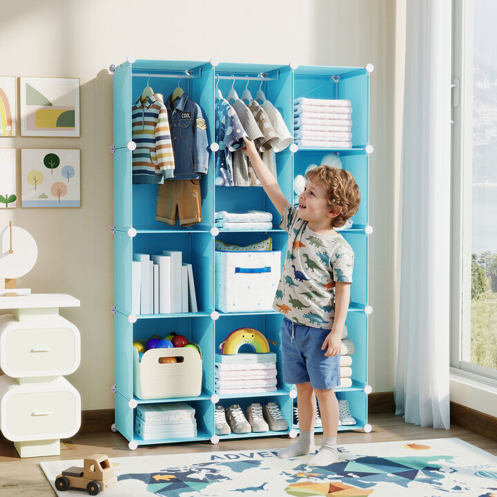 Modular Baby Wardrobe with 13 Cubes, Hanging Rod and Storage Shelves
