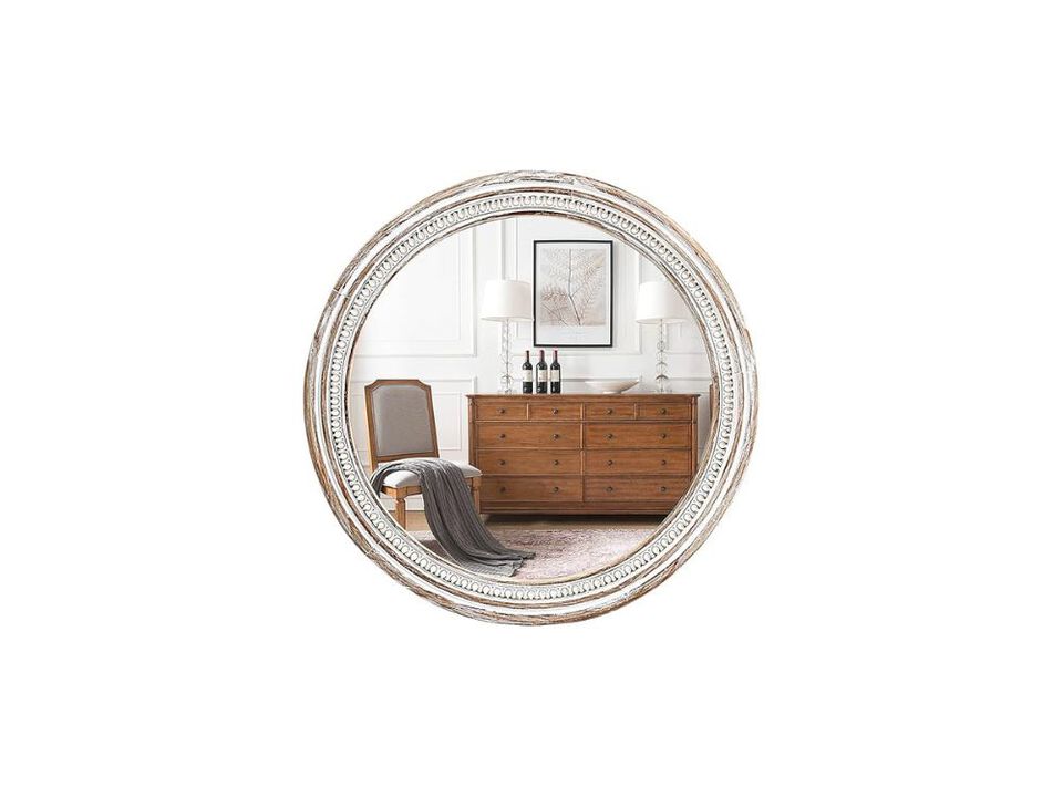 30" Rustic Round Wood Wall Mirror – Farmhouse Boho Accent for Entry