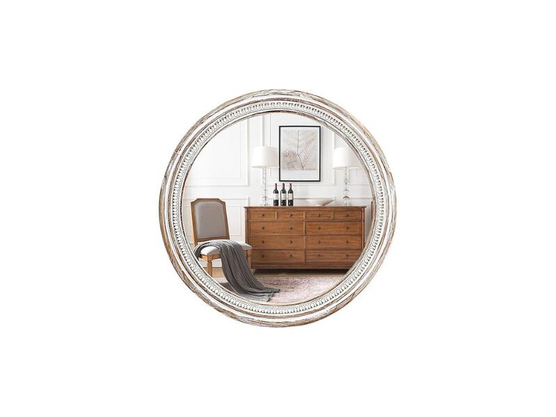 30" Rustic Round Wood Wall Mirror – Farmhouse Boho Accent for Entry