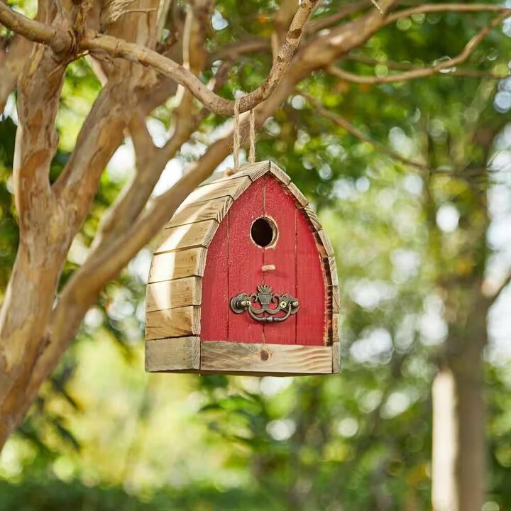 Hivvago Vintage Farmhouse Style Red Solid Wood Outdoor Birdhouse