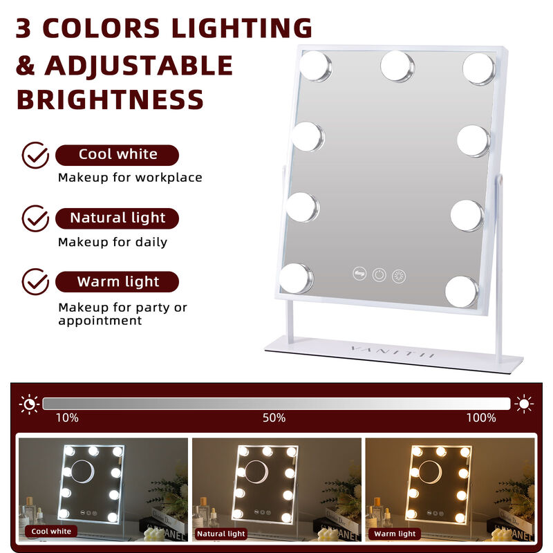 10''*12'' Hollywood Makeup Vanity Mirror With 9 LED Bulbs White