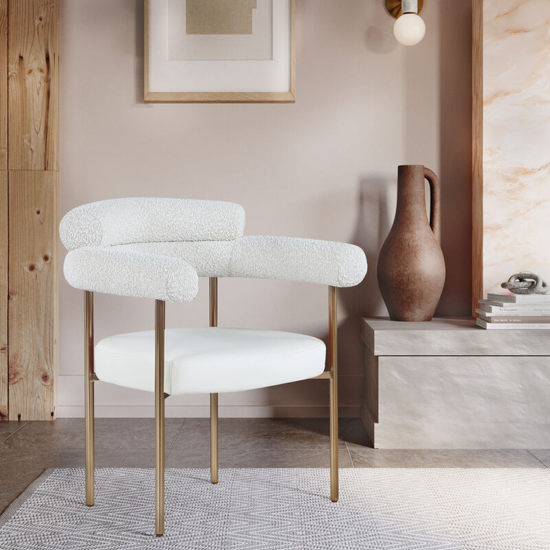 Meridian Furniture Blake Cream Vegan Leather / Boucle Fabric Dining Chair, Set of 2