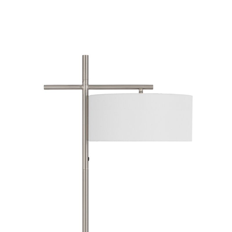 Lavy Floor Lamp, Slim Chrome Pole Base, White Hardback Shade 62 Inch - Benzara