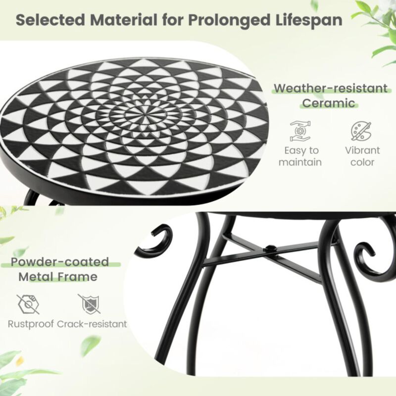 Hivvago Small Plant Stand with Weather Resistant Ceramic Tile Tabletop