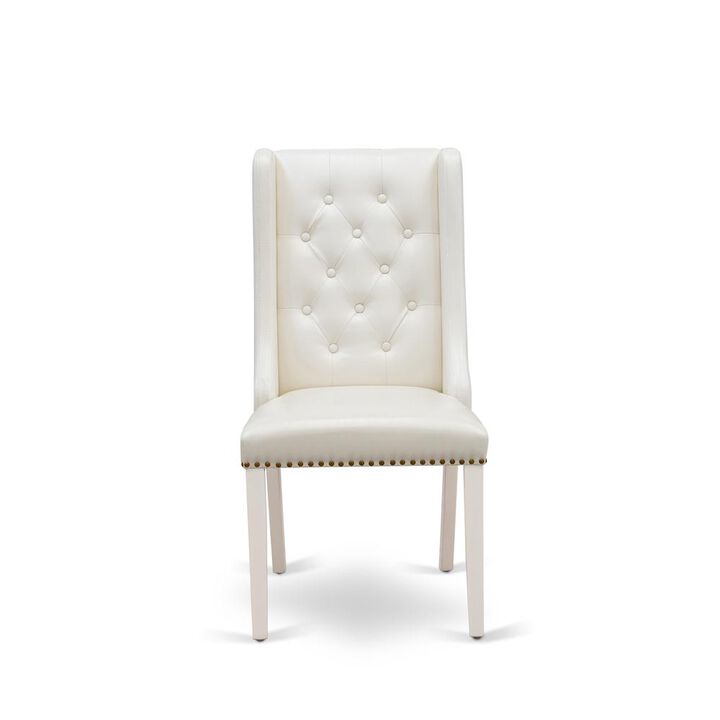 FOP2T44 Mid Century Dining Chairs - Light Grey Linen Fabric Dining Chair and Button Tufted Back with Linen White Rubber Wood Legs - Set of 2 Chairs