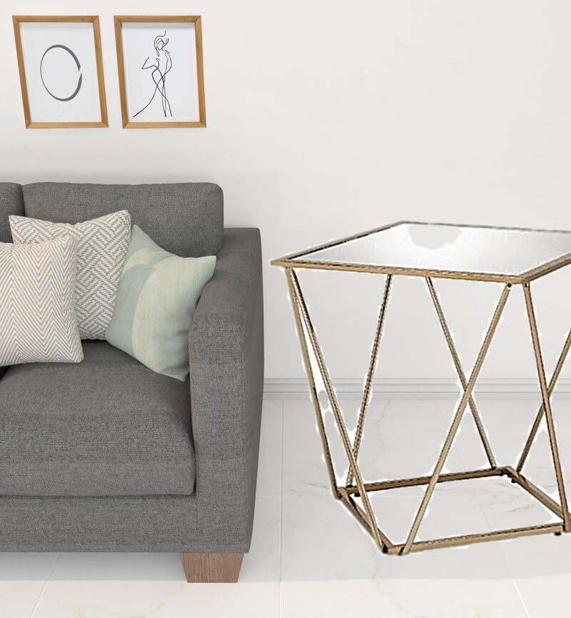 Contemporary Square Side Table with Mirror Surface and Sturdy Metal Base