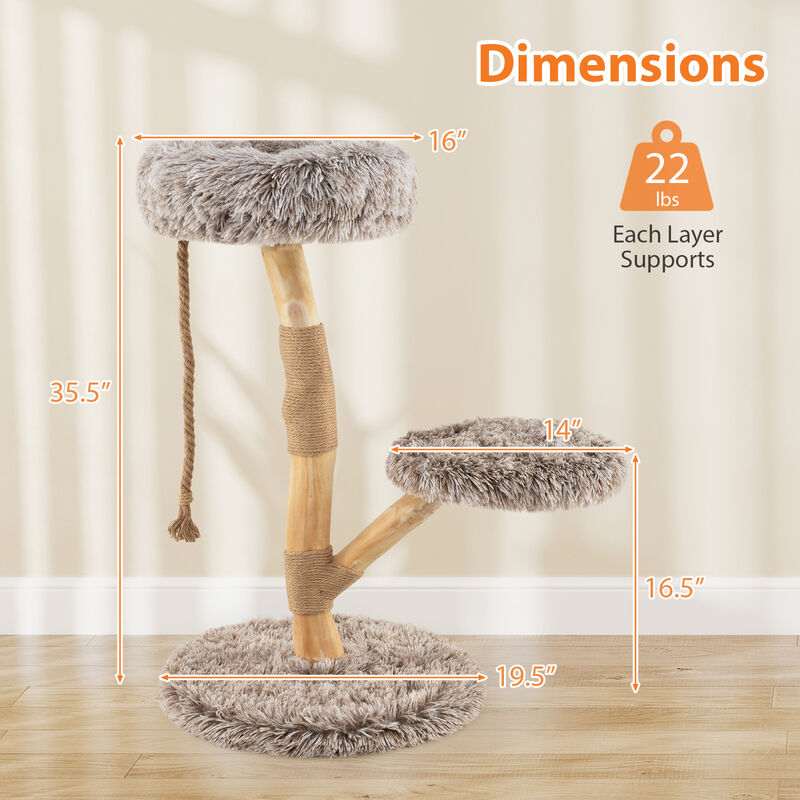Modern Wooden Cat Tower with Perch and Durable Jute Scratching Posts-Natural image number 2