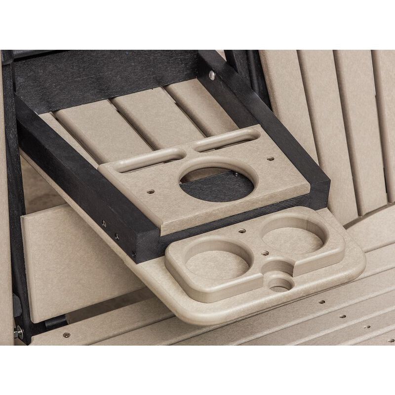 American Furniture Classics Two Seat Fan Back Glider with Drop Down Table/Cup Holder in Weatherwood