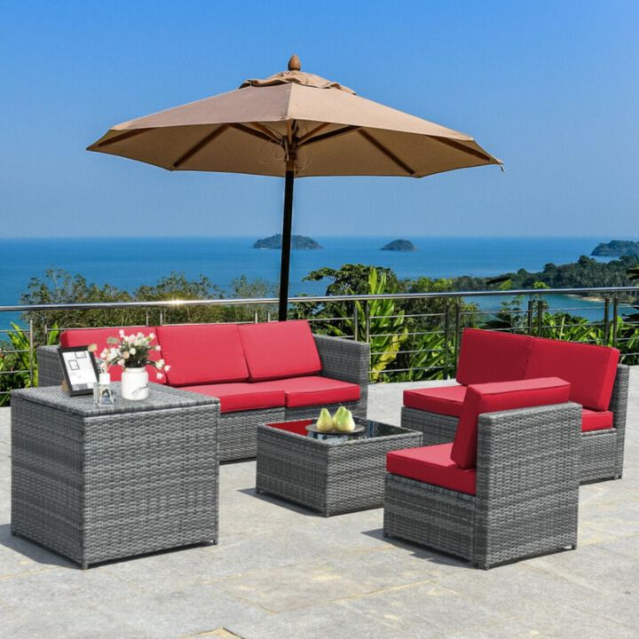 Hivvago 8 Pieces Wicker Sofa Rattan Dining Set Patio Furniture with Storage Table