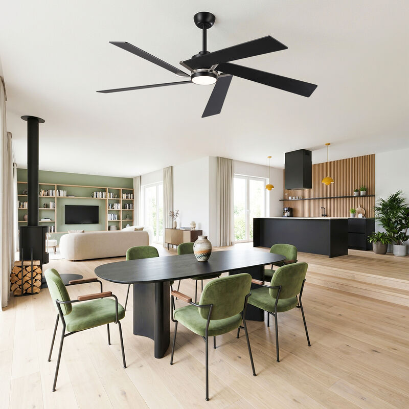 60" Modern Industrial Matte Black Reversible Dimmable 5 Aero Blades Ceiling Fan with Light and Remote image number 4