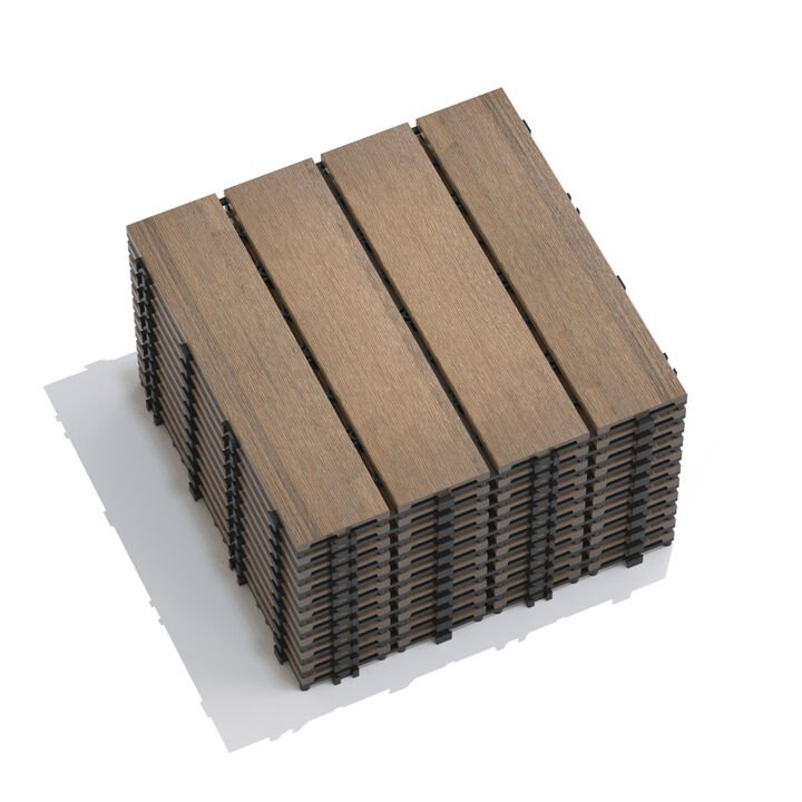Streamdale WPC Patio Deck Tiles, 11-Pack, Interlocking, Oak