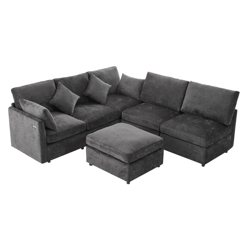 Whisen 86.6" Sectional Sofa, Modular Sofa with a Movable Ottoman and Two USB Ports image number 0